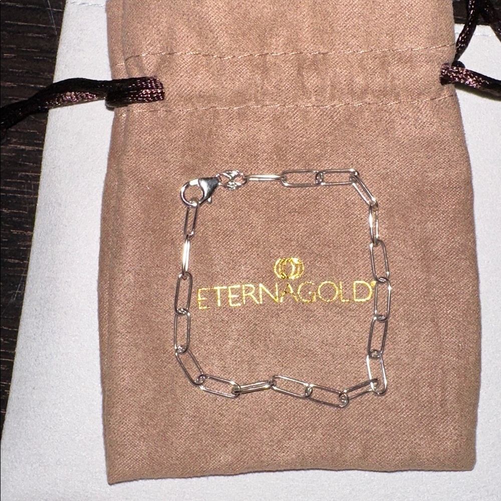 NWOT EternaGold 14K White Gold Paperclip Bracelet